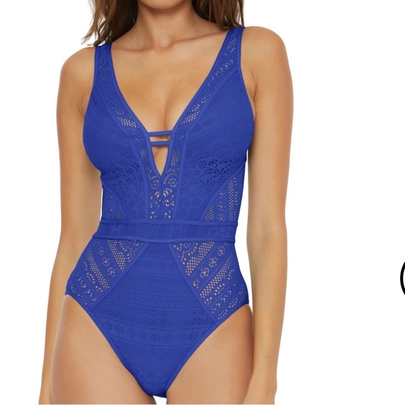 Becca Sized Medium Show and Tell Plunge One Piece bathing suit - Picture 2 of 8